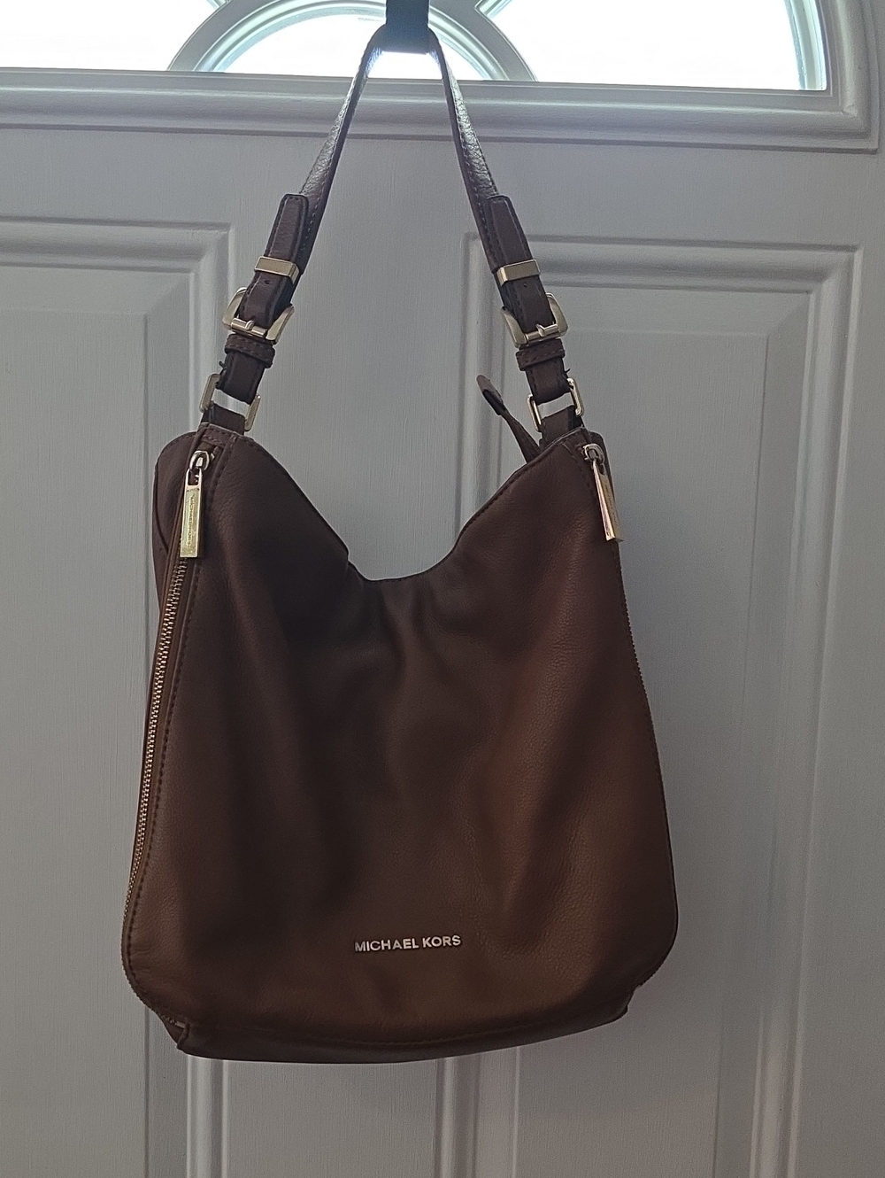 Michael Kors Dark Brown Leather Shoulder Hobo with Gold Hardware